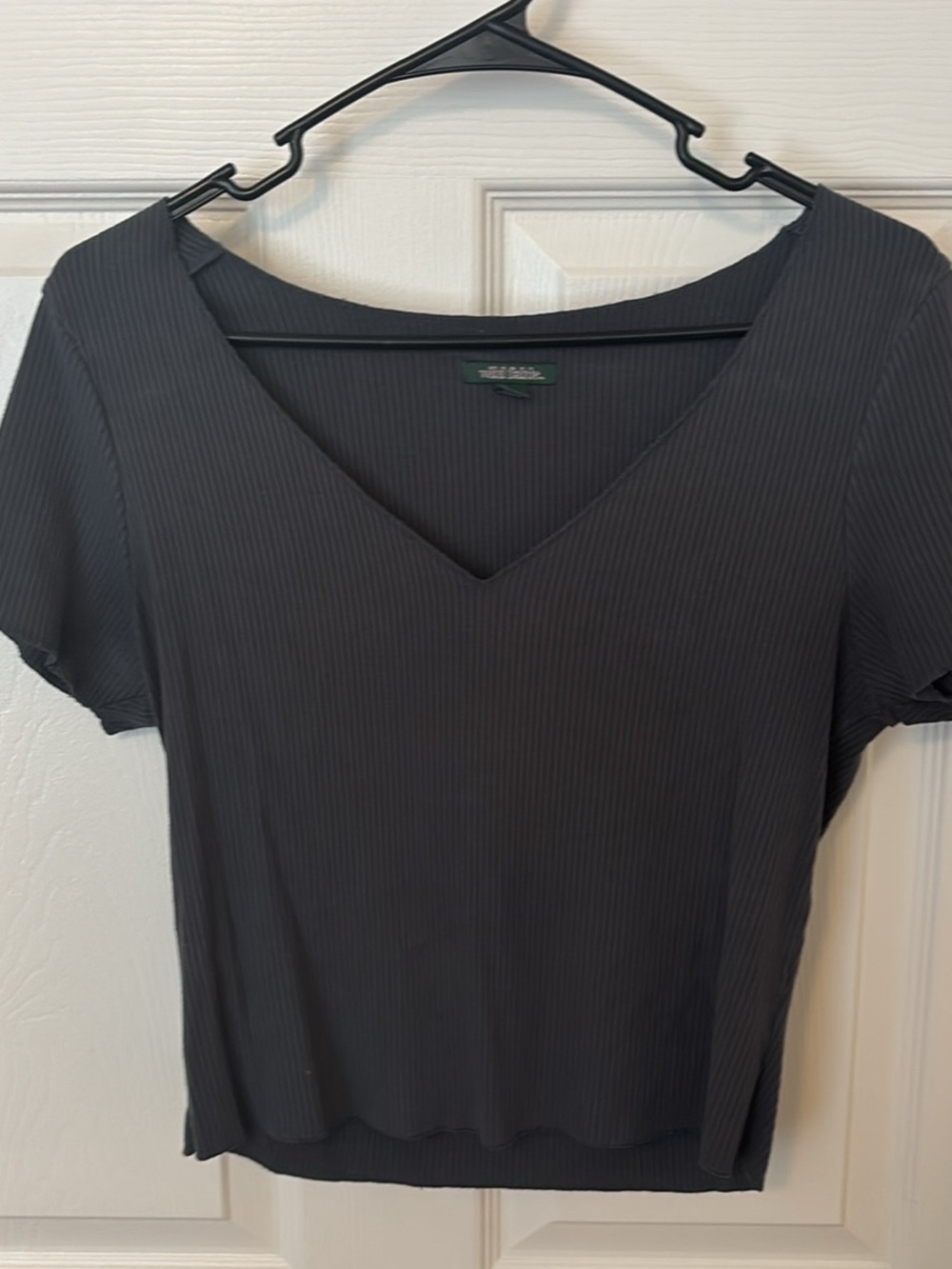wild fable Black Ribbed V-Neck Cropped Tee
